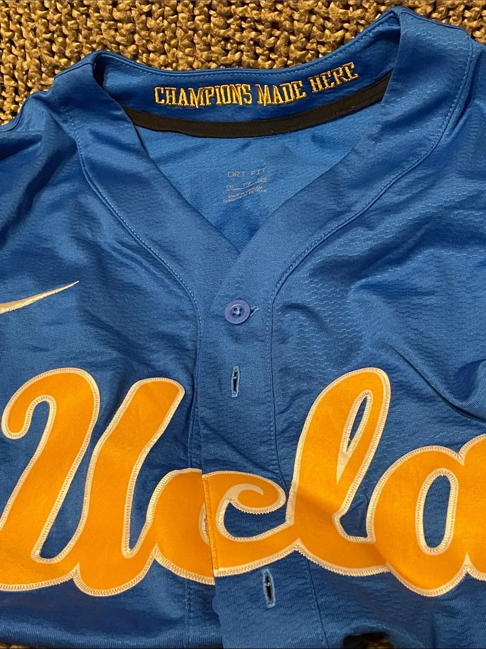 Nike UCLA Blue and Gold Baseball Jersey